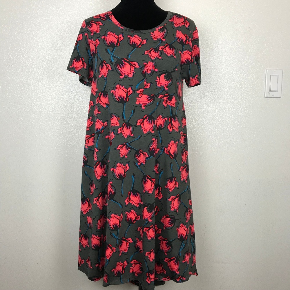 LuLaRoe Carly Floral Gray Pink Hi-Lo Dress